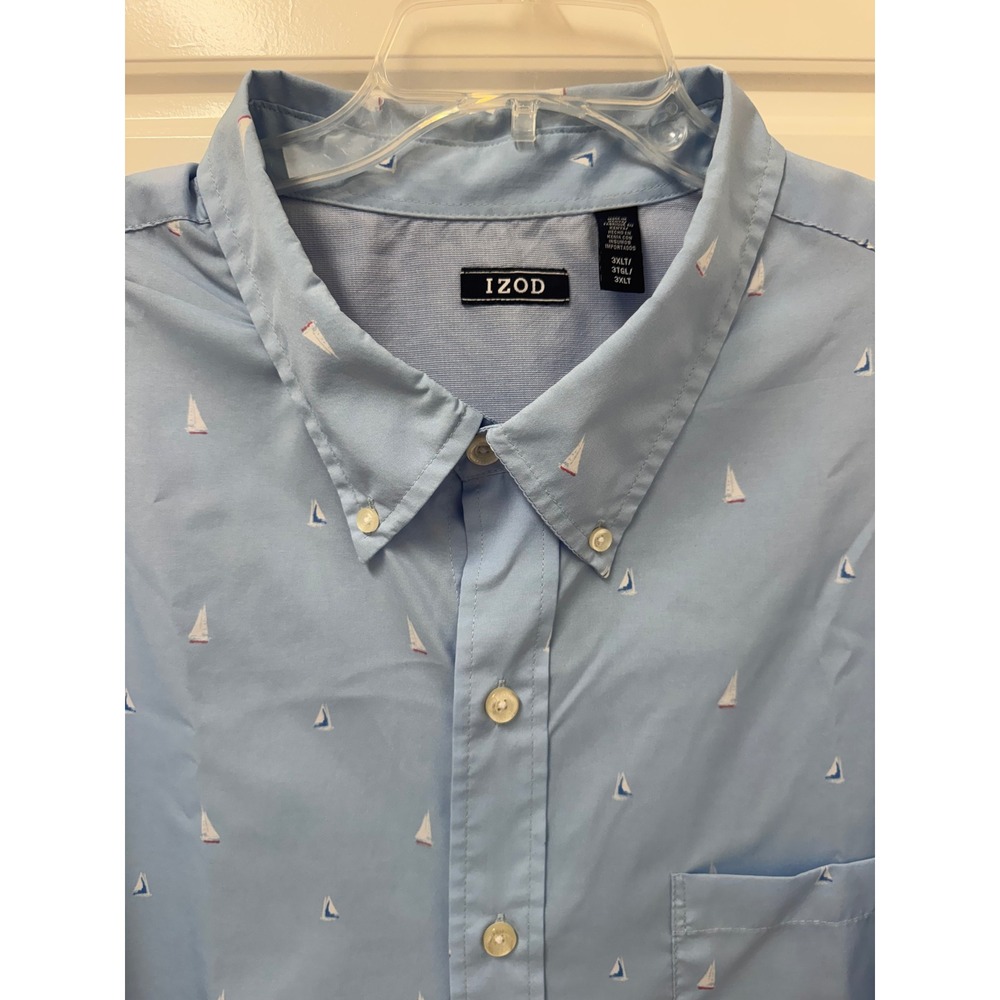 IZOD Mens 3XLT Light Blue Sailboat Print Short Sleeve Button Down Shirt Big Tall